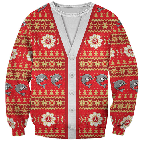 Dolphins Rugby Christmas Sweatshirt Aboriginal Seamless Cardigan Inspired