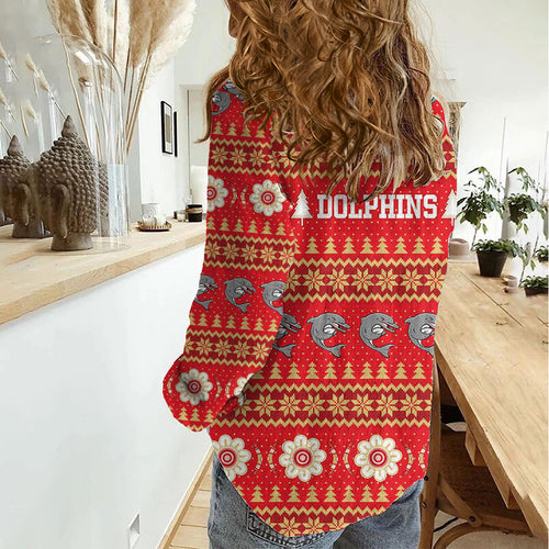 Dolphins Rugby Christmas Women Casual Shirt Aboriginal Seamless Cardigan Inspired