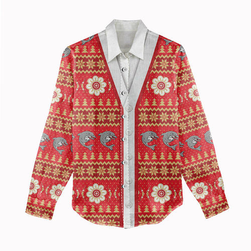 Dolphins Rugby Christmas Women Casual Shirt Aboriginal Seamless Cardigan Inspired