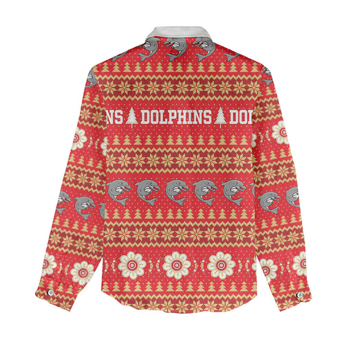 Dolphins Rugby Christmas Women Casual Shirt Aboriginal Seamless Cardigan Inspired
