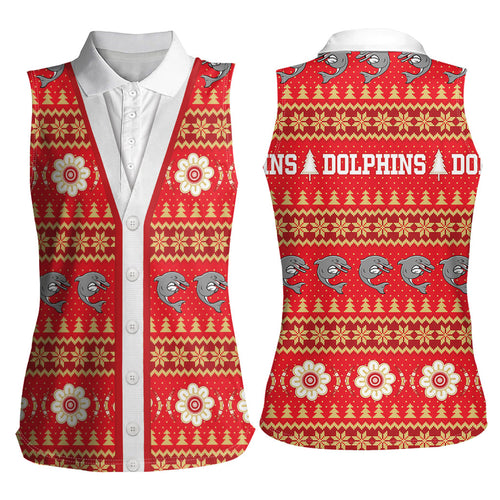 Dolphins Rugby Christmas Women Sleeveless Polo Shirt Aboriginal Seamless Cardigan Inspired
