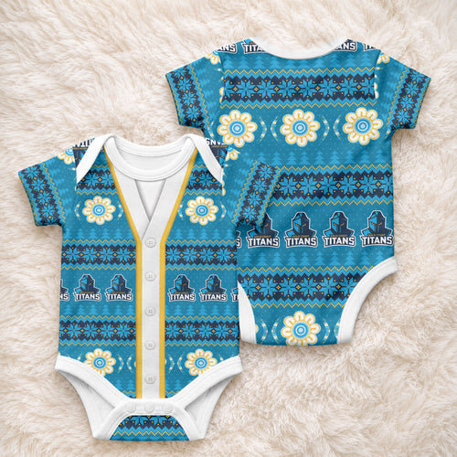 Titans Rugby Christmas Baby Onesie Aboriginal Seamless Cardigan Inspired