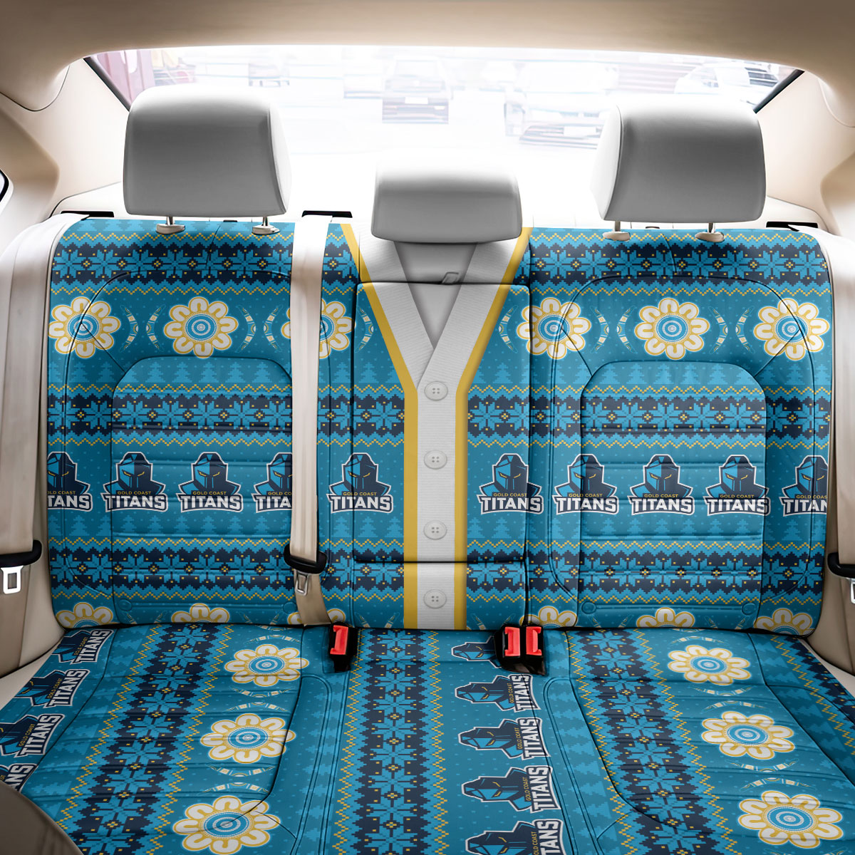 Titans Rugby Christmas Back Car Seat Cover Aboriginal Seamless Cardigan Inspired
