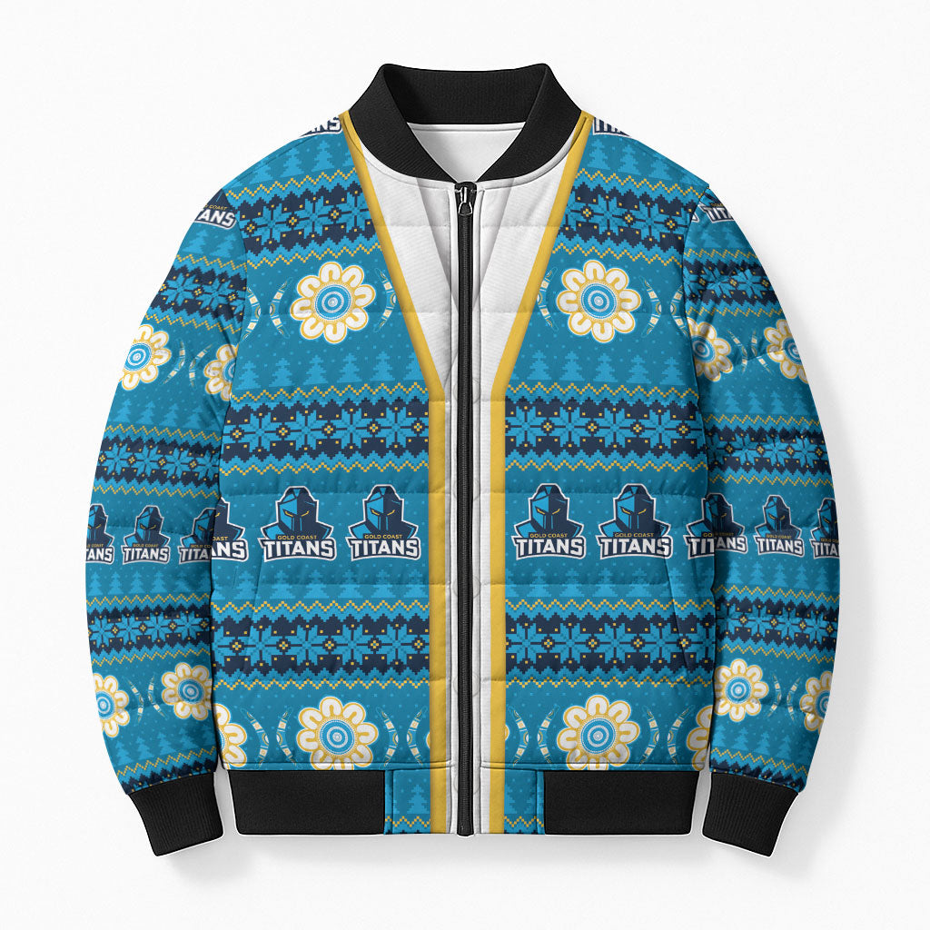 Titans Rugby Christmas Bomber Puffer Jacket Aboriginal Seamless Cardigan Inspired