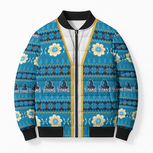 Titans Rugby Christmas Bomber Puffer Jacket Aboriginal Seamless Cardigan Inspired