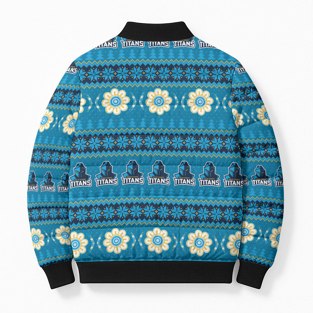 Titans Rugby Christmas Bomber Puffer Jacket Aboriginal Seamless Cardigan Inspired