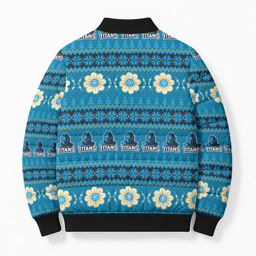Titans Rugby Christmas Bomber Puffer Jacket Aboriginal Seamless Cardigan Inspired