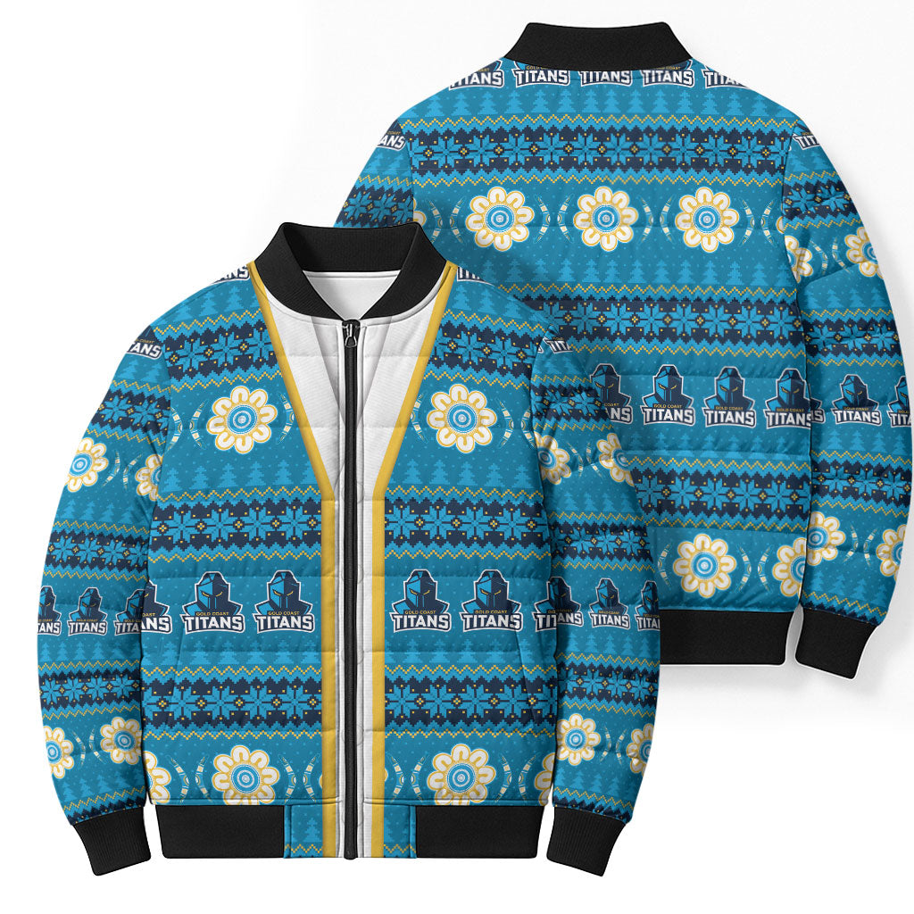 Titans Rugby Christmas Bomber Puffer Jacket Aboriginal Seamless Cardigan Inspired
