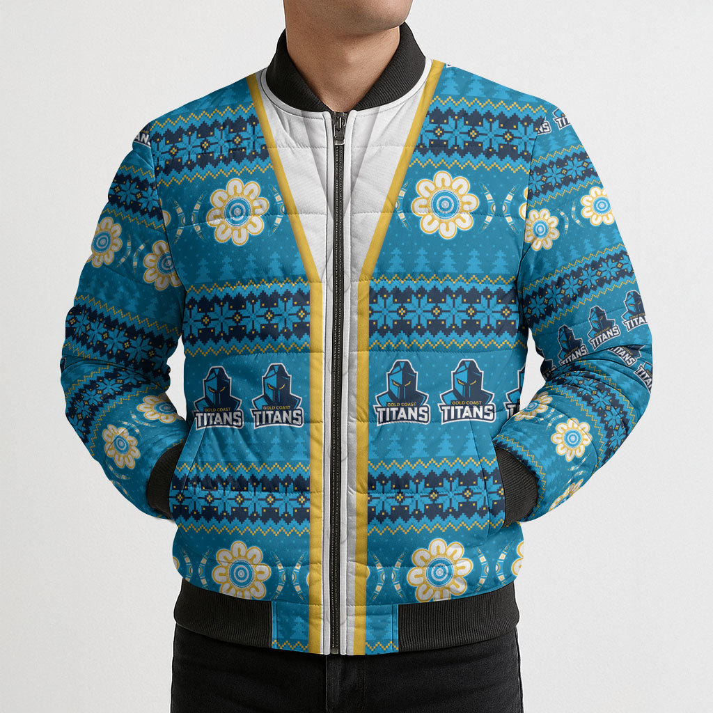 Titans Rugby Christmas Bomber Puffer Jacket Aboriginal Seamless Cardigan Inspired