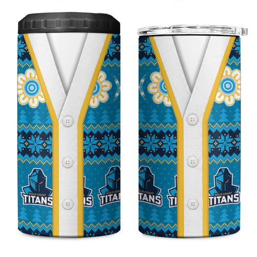 Titans Rugby Christmas 4 in 1 Can Cooler Tumbler Aboriginal Seamless Cardigan Inspired