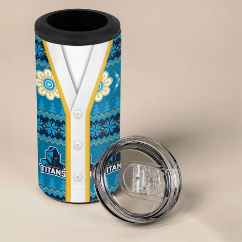 Titans Rugby Christmas 4 in 1 Can Cooler Tumbler Aboriginal Seamless Cardigan Inspired