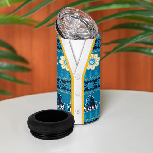 Titans Rugby Christmas 4 in 1 Can Cooler Tumbler Aboriginal Seamless Cardigan Inspired