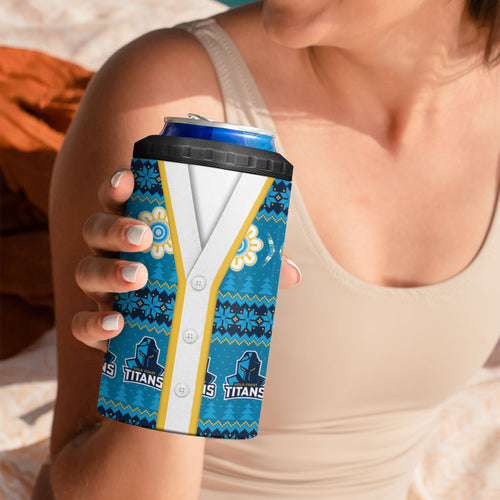 Titans Rugby Christmas 4 in 1 Can Cooler Tumbler Aboriginal Seamless Cardigan Inspired