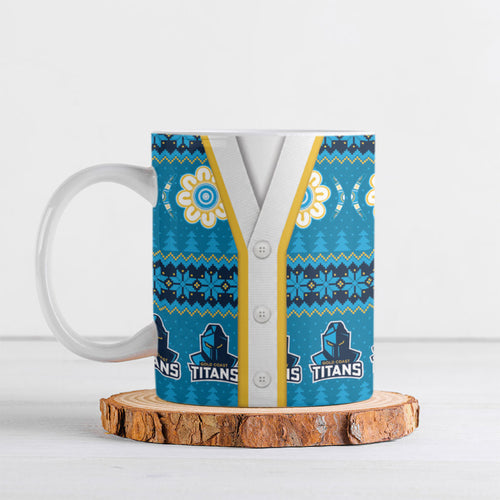 Titans Rugby Christmas Ceramic Mug Aboriginal Seamless Cardigan Inspired