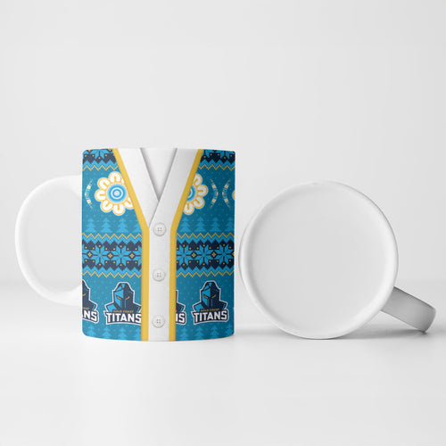 Titans Rugby Christmas Ceramic Mug Aboriginal Seamless Cardigan Inspired