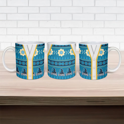 Titans Rugby Christmas Ceramic Mug Aboriginal Seamless Cardigan Inspired