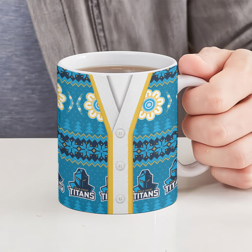 Titans Rugby Christmas Ceramic Mug Aboriginal Seamless Cardigan Inspired