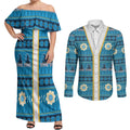 Titans Rugby Christmas Couples Matching Off Shoulder Maxi Dress and Long Sleeve Button Shirt Aboriginal Seamless Cardigan Inspired