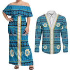 Titans Rugby Christmas Couples Matching Off Shoulder Maxi Dress and Long Sleeve Button Shirt Aboriginal Seamless Cardigan Inspired