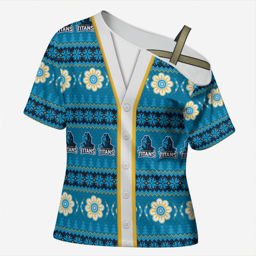 Titans Rugby Christmas Cross Shoulder Shirt Aboriginal Seamless Cardigan Inspired