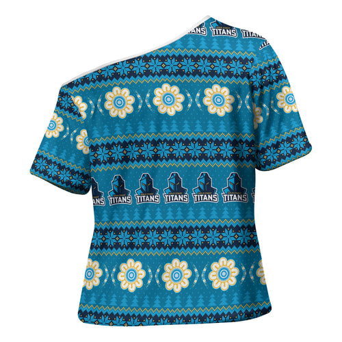 Titans Rugby Christmas Cross Shoulder Shirt Aboriginal Seamless Cardigan Inspired