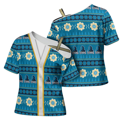 Titans Rugby Christmas Cross Shoulder Shirt Aboriginal Seamless Cardigan Inspired