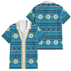 Titans Rugby Christmas Family Matching Short Sleeve Bodycon Dress and Hawaiian Shirt Aboriginal Seamless Cardigan Inspired