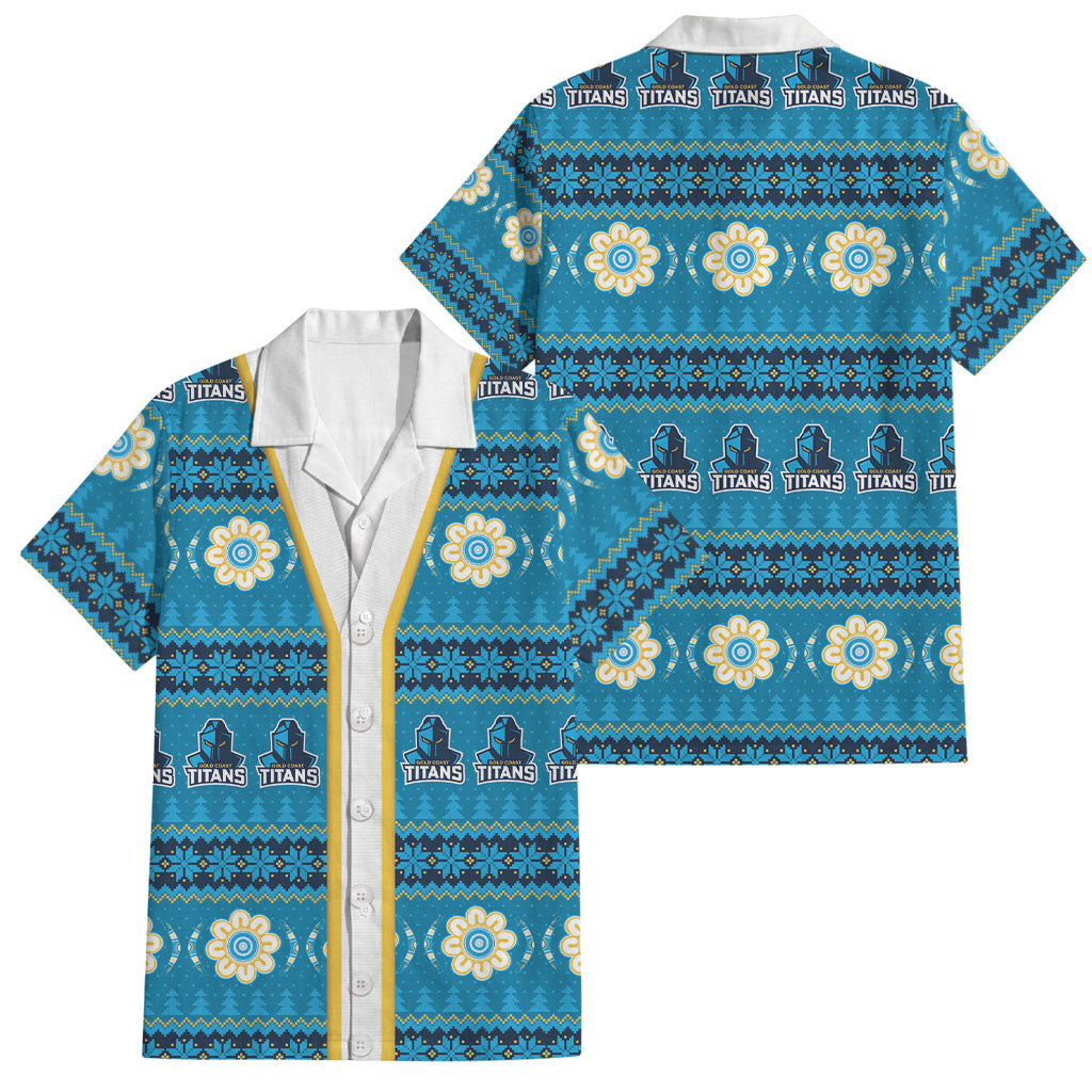 Titans Rugby Christmas Family Matching Short Sleeve Bodycon Dress and Hawaiian Shirt Aboriginal Seamless Cardigan Inspired