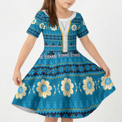 Titans Rugby Christmas Kid Short Sleeve Dress Aboriginal Seamless Cardigan Inspired
