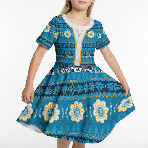 Titans Rugby Christmas Kid Short Sleeve Dress Aboriginal Seamless Cardigan Inspired