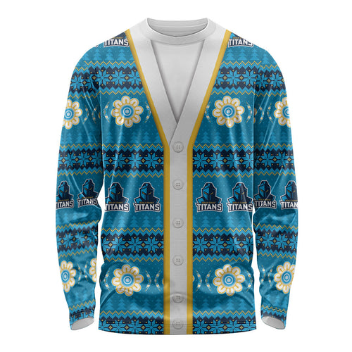 Titans Rugby Christmas Long Sleeve Shirt Aboriginal Seamless Cardigan Inspired