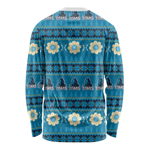 Titans Rugby Christmas Long Sleeve Shirt Aboriginal Seamless Cardigan Inspired