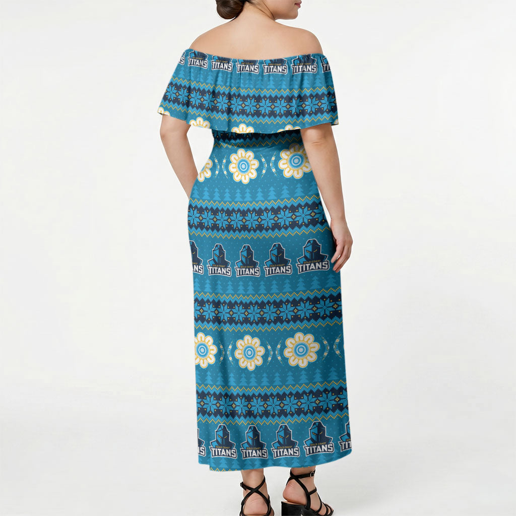 Titans Rugby Christmas Off Shoulder Maxi Dress Aboriginal Seamless Cardigan Inspired