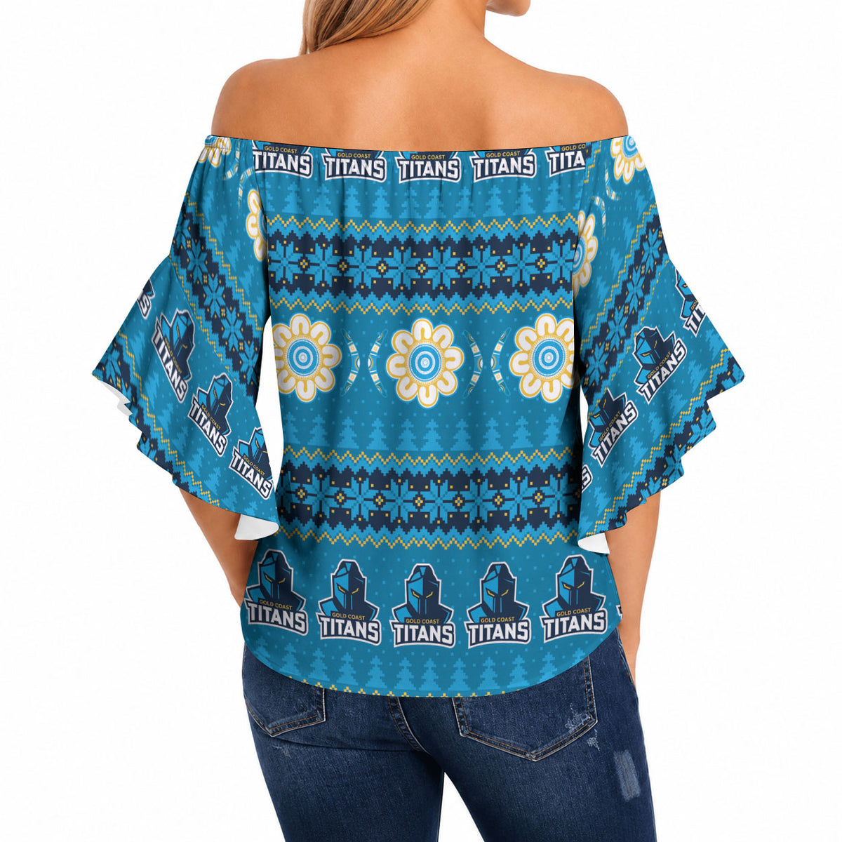 Titans Rugby Christmas Off Shoulder Wrap Waist Top Aboriginal Seamless Cardigan Inspired