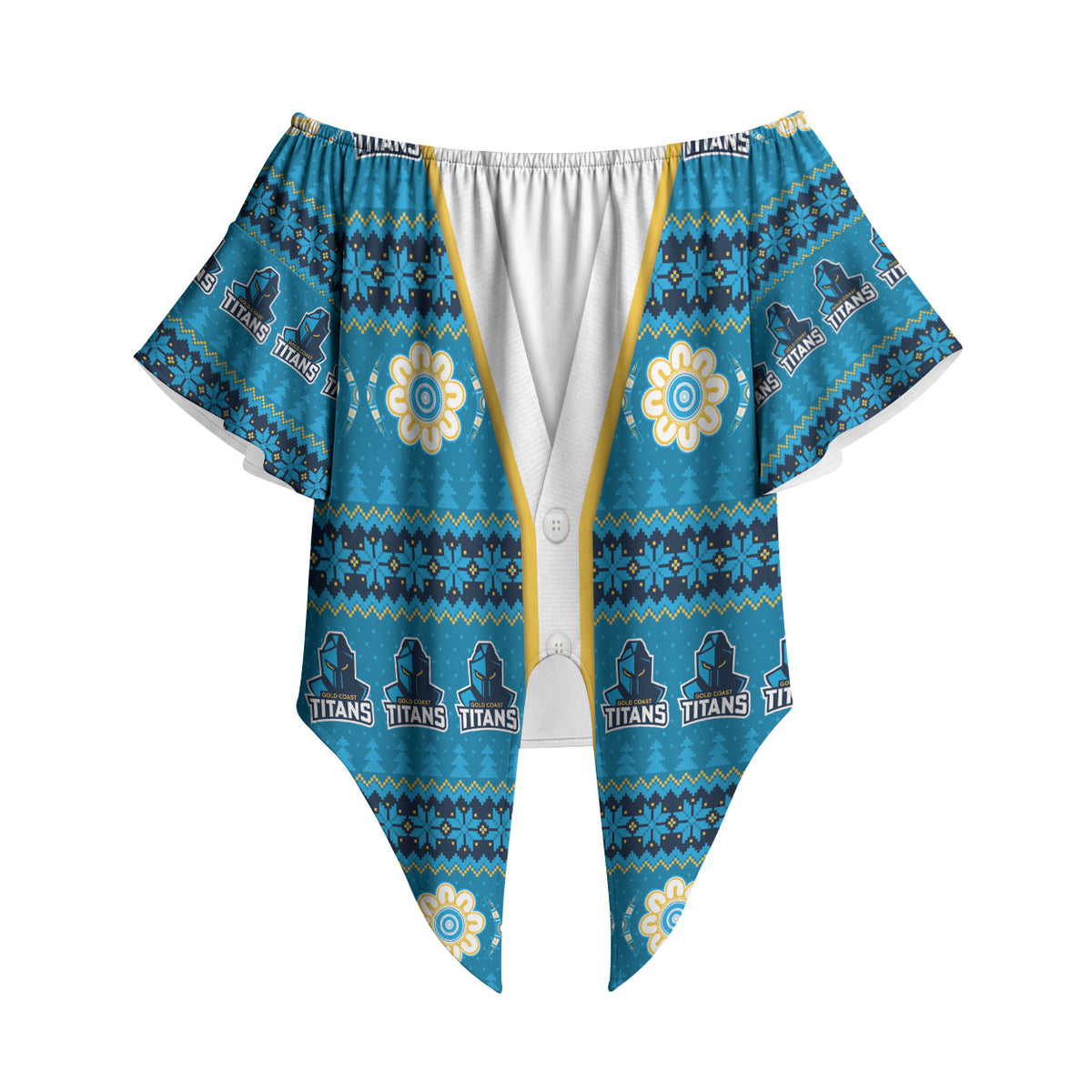Titans Rugby Christmas Off Shoulder Wrap Waist Top Aboriginal Seamless Cardigan Inspired