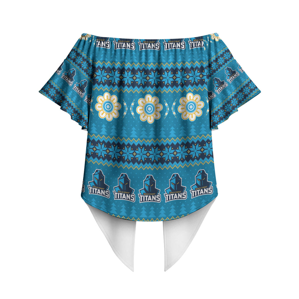Titans Rugby Christmas Off Shoulder Wrap Waist Top Aboriginal Seamless Cardigan Inspired