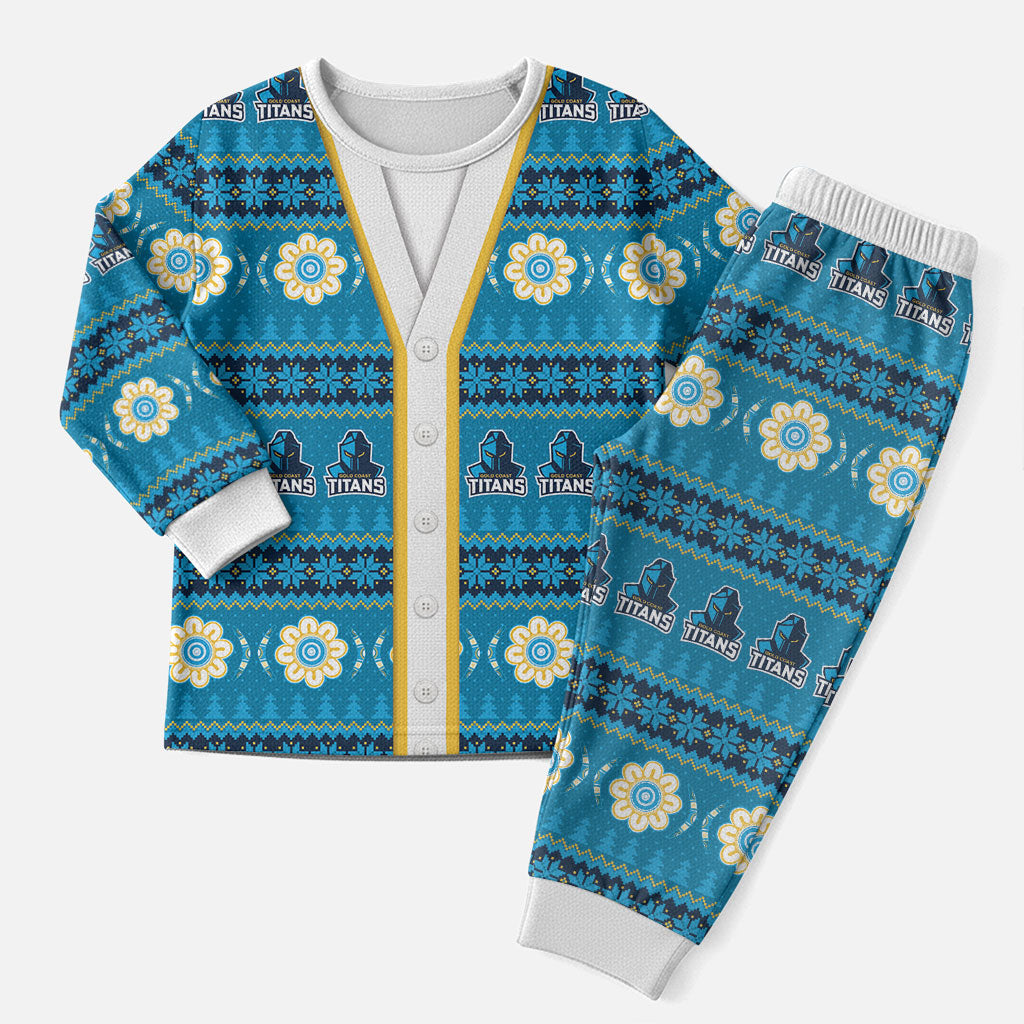 Titans Rugby Christmas Pajama Set Aboriginal Seamless Cardigan Inspired