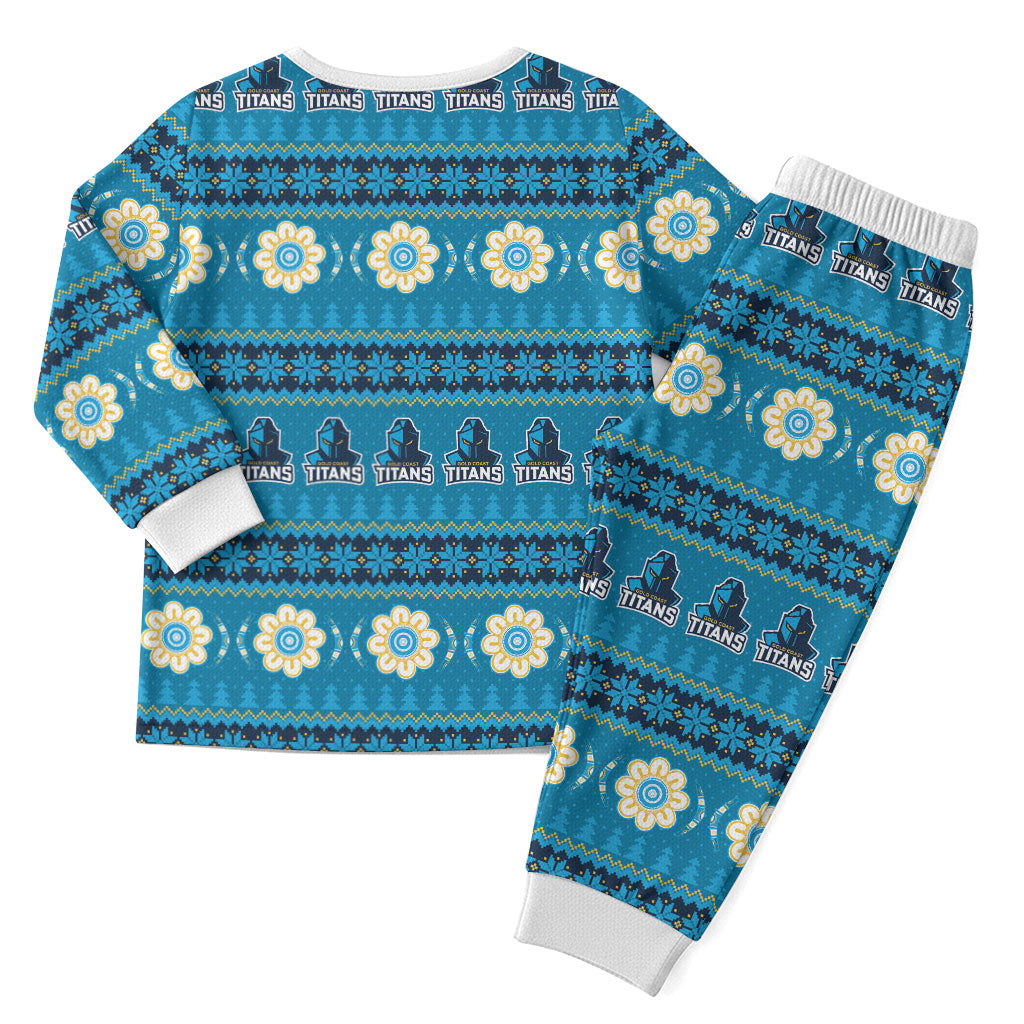 Titans Rugby Christmas Pajama Set Aboriginal Seamless Cardigan Inspired