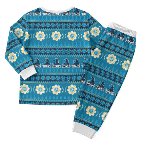Titans Rugby Christmas Pajama Set Aboriginal Seamless Cardigan Inspired