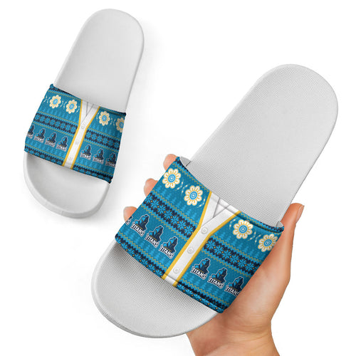 Titans Rugby Christmas Slide Sandals Aboriginal Seamless Cardigan Inspired