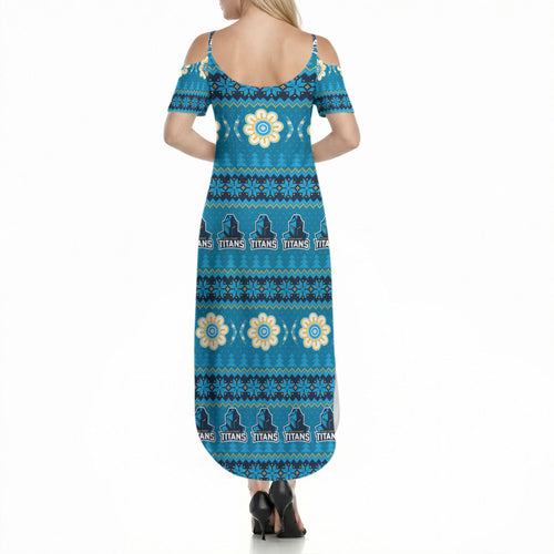 Titans Rugby Christmas Summer Maxi Dress Aboriginal Seamless Cardigan Inspired