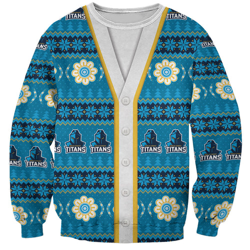 Titans Rugby Christmas Sweatshirt Aboriginal Seamless Cardigan Inspired