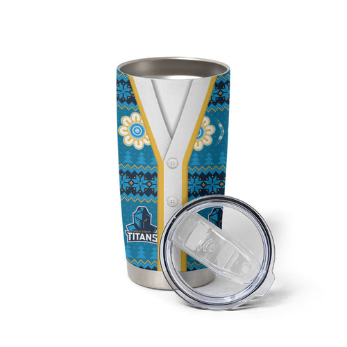 Titans Rugby Christmas Tumbler Cup Aboriginal Seamless Cardigan Inspired