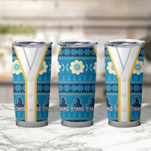 Titans Rugby Christmas Tumbler Cup Aboriginal Seamless Cardigan Inspired