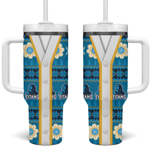Titans Rugby Christmas Tumbler With Handle Aboriginal Seamless Cardigan Inspired