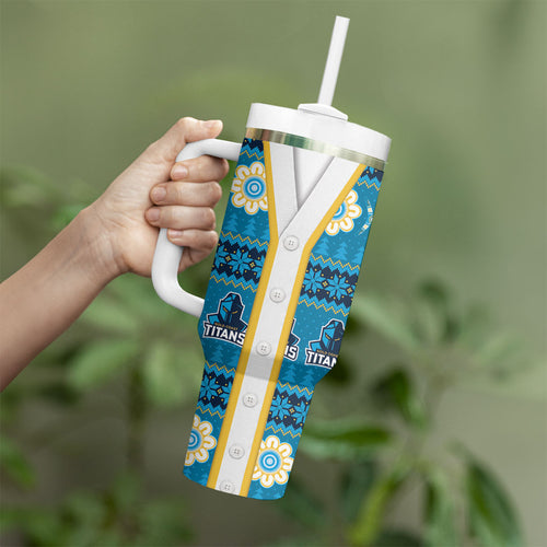 Titans Rugby Christmas Tumbler With Handle Aboriginal Seamless Cardigan Inspired