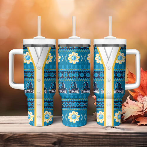 Titans Rugby Christmas Tumbler With Handle Aboriginal Seamless Cardigan Inspired