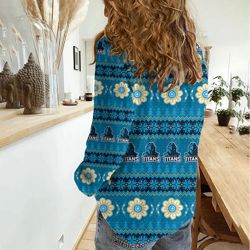 Titans Rugby Christmas Women Casual Shirt Aboriginal Seamless Cardigan Inspired