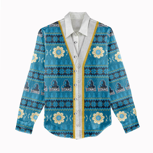 Titans Rugby Christmas Women Casual Shirt Aboriginal Seamless Cardigan Inspired