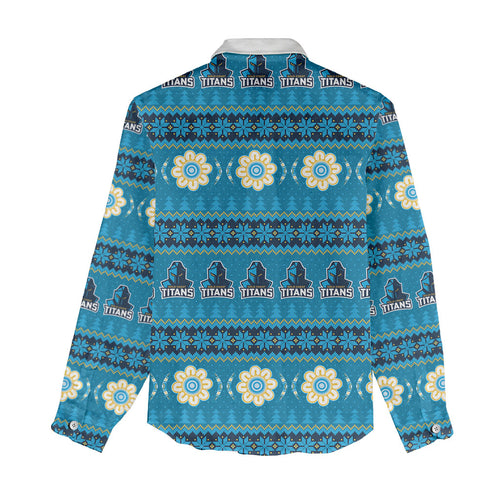Titans Rugby Christmas Women Casual Shirt Aboriginal Seamless Cardigan Inspired